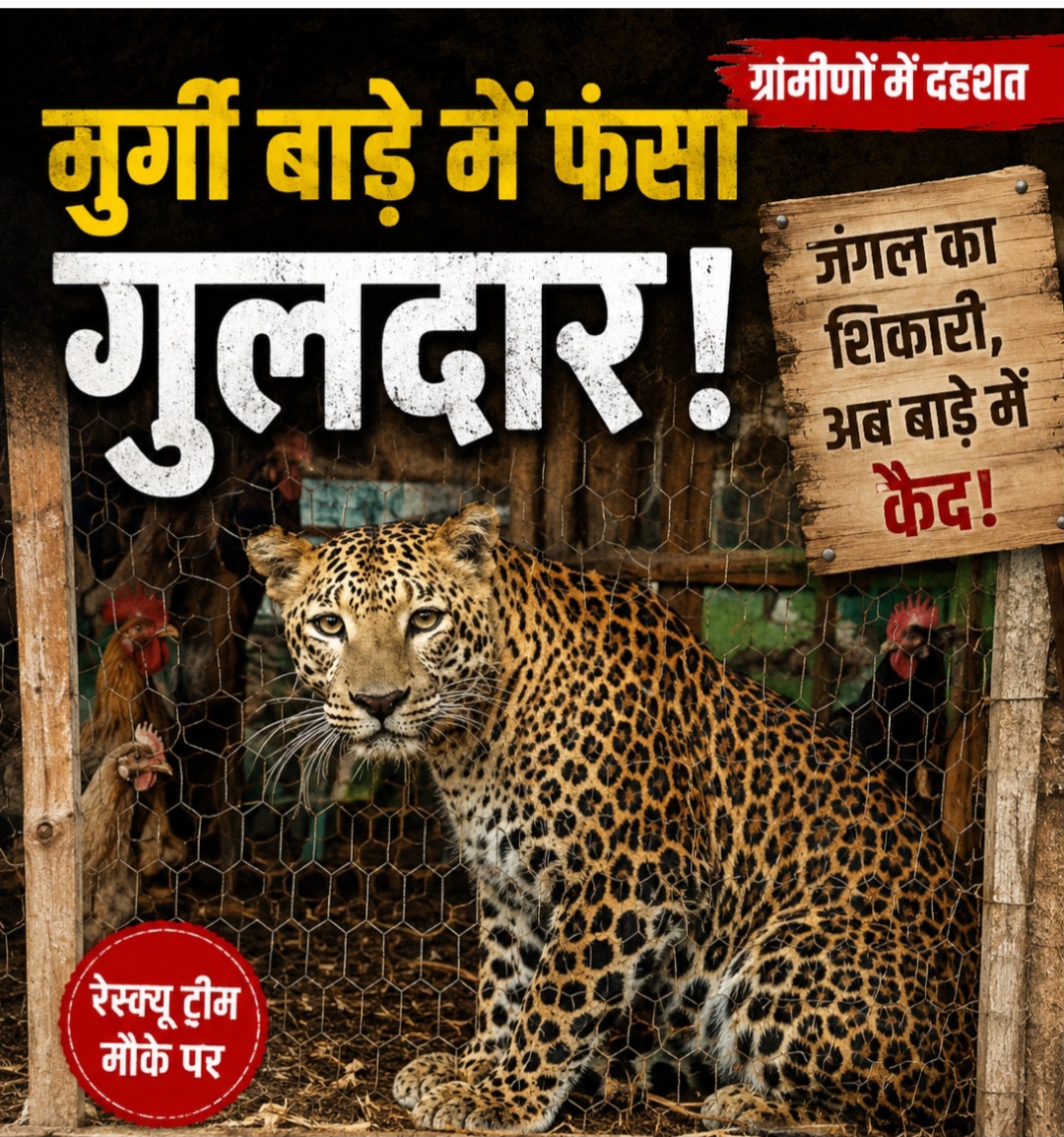 मुर्गी के बाड़े में फंसा गुलदार,क्षेत्र में फैली दहशत।